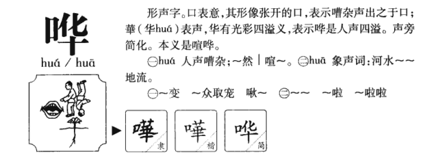 哗的拼音和组词(哗的拼音和组词语和部首)